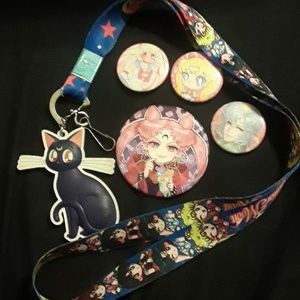 A Sailor Moon landyard with buttons set